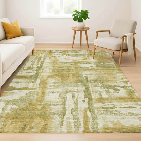 9' X 12' Sage And Ivory Abstract Washable Area Rug With UV Protection