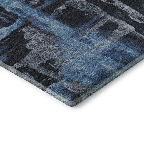 5' X 8' Black And Blue Abstract Washable Area Rug With UV Protection