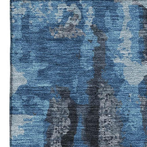 5' X 8' Black And Blue Abstract Washable Area Rug With UV Protection