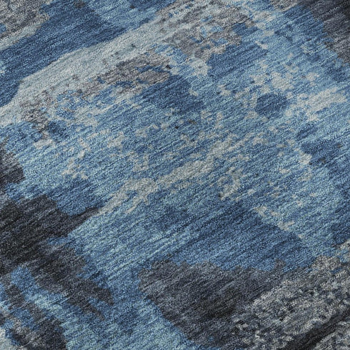 5' X 8' Black And Blue Abstract Washable Area Rug With UV Protection