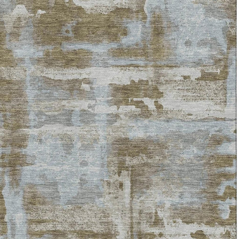 5' X 8' Brown And Beige Abstract Washable Area Rug With UV Protection