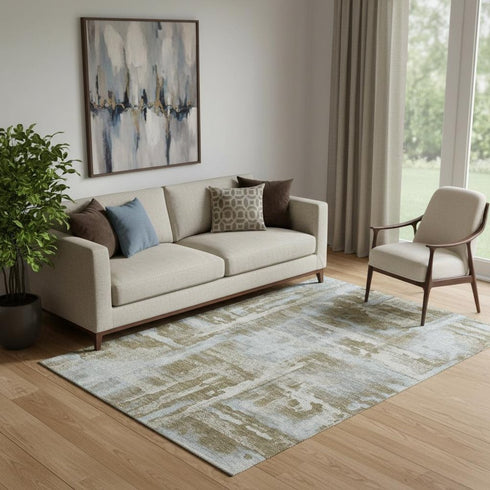 5' X 8' Brown And Beige Abstract Washable Area Rug With UV Protection