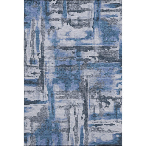 5' X 8' Blue And Gray Abstract Washable Area Rug With UV Protection
