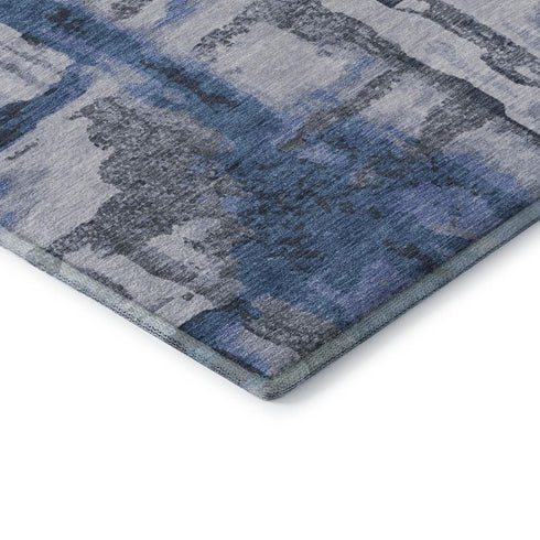 5' X 8' Blue And Gray Abstract Washable Area Rug With UV Protection