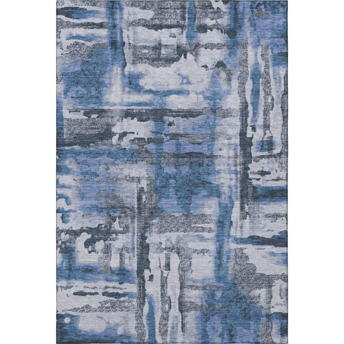 5' X 8' Blue And Gray Abstract Washable Area Rug With UV Protection