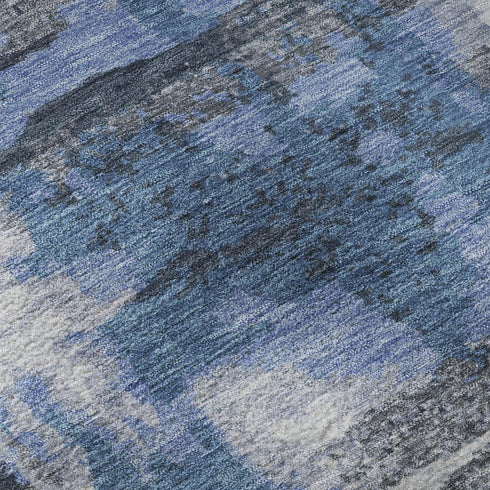 5' X 8' Blue And Gray Abstract Washable Area Rug With UV Protection
