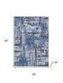 5' X 8' Blue And Gray Abstract Washable Area Rug With UV Protection