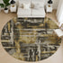 8' Coffee And Gray Abstract Washable Round Rug With UV Protection