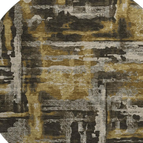 8' Coffee And Gray Abstract Washable Round Rug With UV Protection