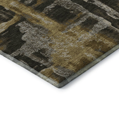 8' Coffee And Gray Abstract Washable Round Rug With UV Protection