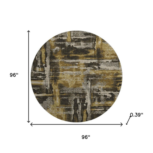8' Coffee And Gray Abstract Washable Round Rug With UV Protection