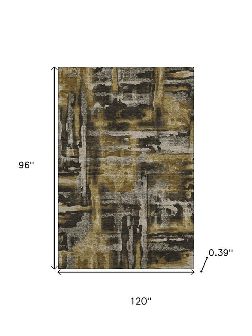 8' X 10' Coffee And Gray Abstract Washable Area Rug With UV Protection