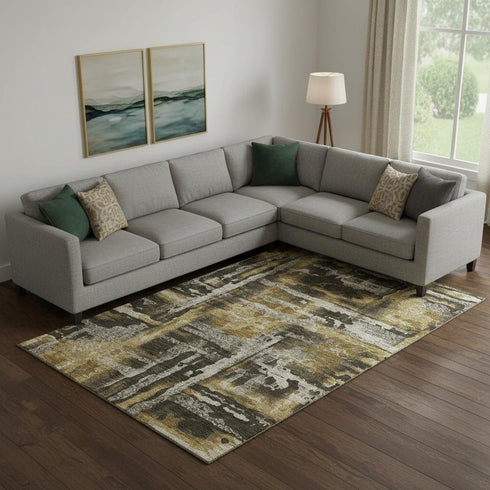 8' X 10' Coffee And Gray Abstract Washable Area Rug With UV Protection