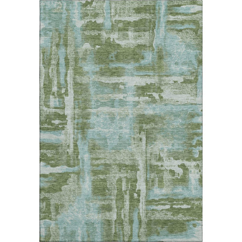 5' X 8' Fern Green And Sky Blue Abstract Washable Area Rug With UV Protection