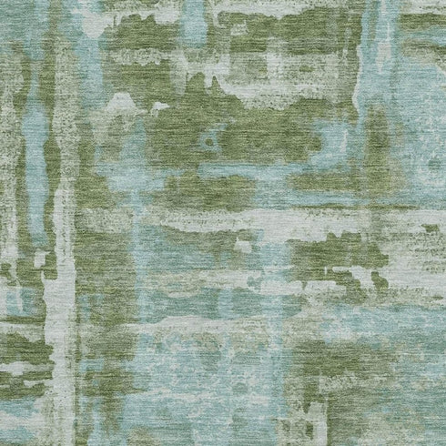 5' X 8' Fern Green And Sky Blue Abstract Washable Area Rug With UV Protection