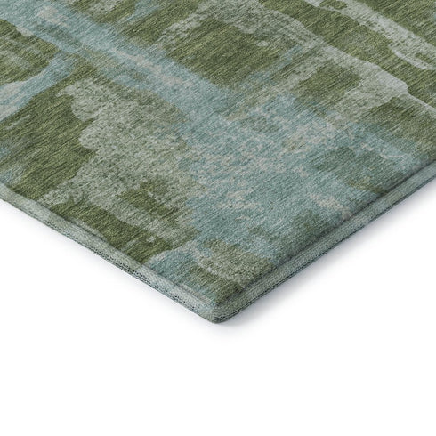 5' X 8' Fern Green And Sky Blue Abstract Washable Area Rug With UV Protection