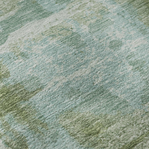 5' X 8' Fern Green And Sky Blue Abstract Washable Area Rug With UV Protection