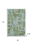 5' X 8' Fern Green And Sky Blue Abstract Washable Area Rug With UV Protection