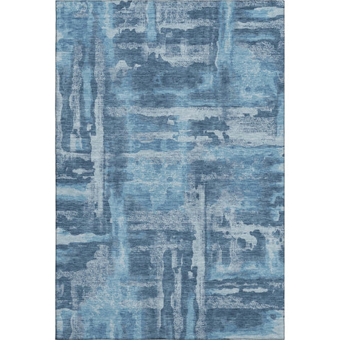 9' X 12' Denim Blue And Sky Blue Abstract Washable Area Rug With UV Protection