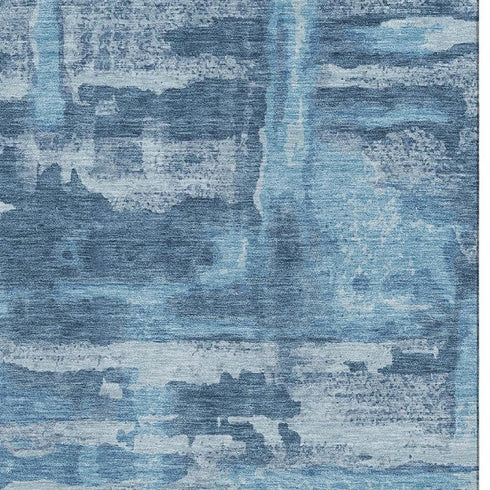 9' X 12' Denim Blue And Sky Blue Abstract Washable Area Rug With UV Protection