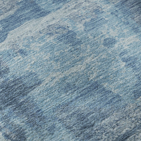 9' X 12' Denim Blue And Sky Blue Abstract Washable Area Rug With UV Protection
