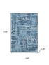 9' X 12' Denim Blue And Sky Blue Abstract Washable Area Rug With UV Protection