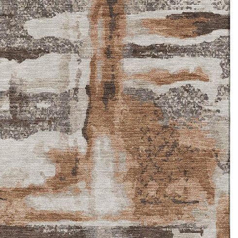 5' X 8' Rust And Brown Abstract Washable Area Rug With UV Protection