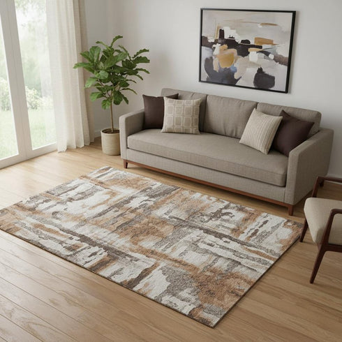 5' X 8' Rust And Brown Abstract Washable Area Rug With UV Protection
