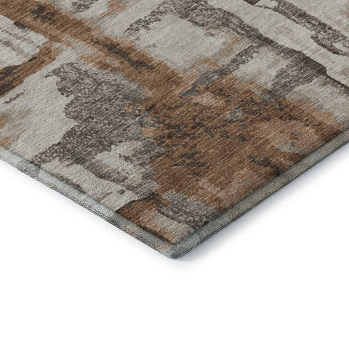 8' Rust And Brown Abstract Washable Round Rug With UV Protection