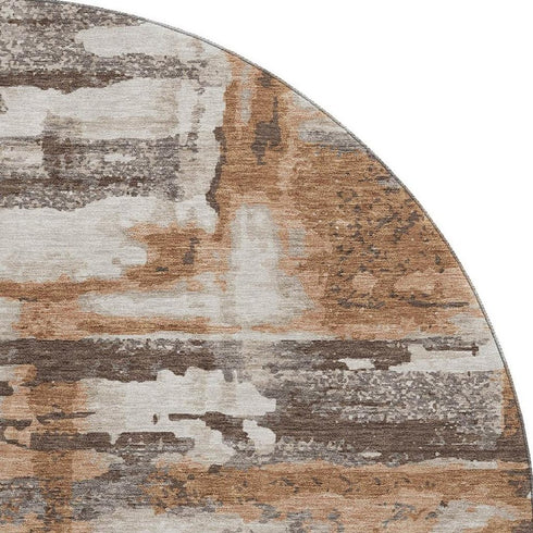 8' Rust And Brown Abstract Washable Round Rug With UV Protection