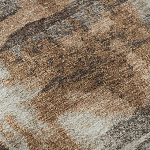 8' Rust And Brown Abstract Washable Round Rug With UV Protection