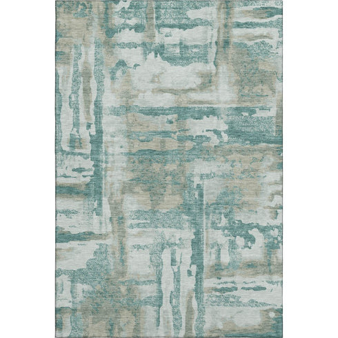 8' X 10' Teal And Taupe Abstract Washable Area Rug With UV Protection