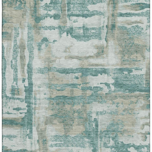 8' X 10' Teal And Taupe Abstract Washable Area Rug With UV Protection
