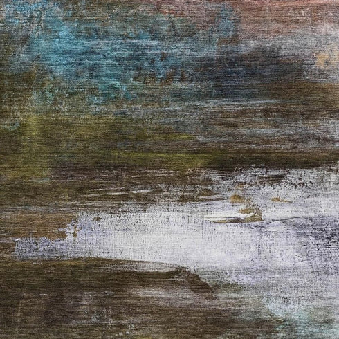 8' X 10' Brown And Teal Abstract Washable Area Rug With UV Protection