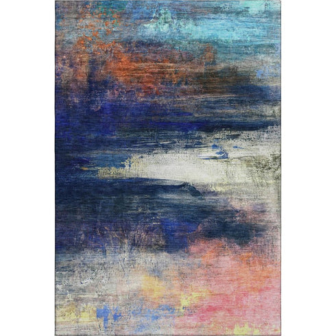 5' X 8' Blue And Pink Abstract Washable Area Rug With UV Protection