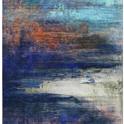 5' X 8' Blue And Pink Abstract Washable Area Rug With UV Protection