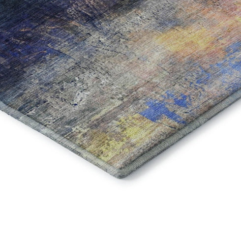 5' X 8' Blue And Pink Abstract Washable Area Rug With UV Protection