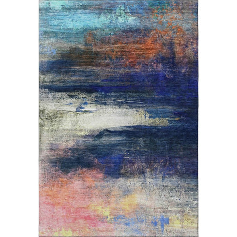 5' X 8' Blue And Pink Abstract Washable Area Rug With UV Protection