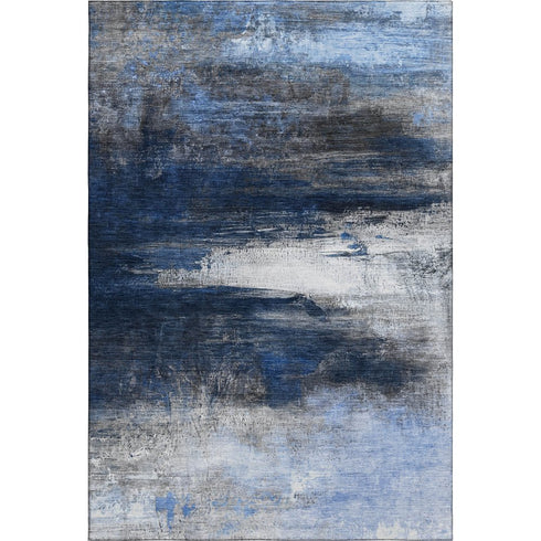 9' X 12' Navy Blue And Ivory Abstract Washable Area Rug With UV Protection