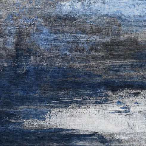 9' X 12' Navy Blue And Ivory Abstract Washable Area Rug With UV Protection
