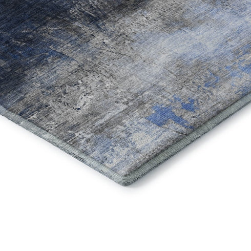 9' X 12' Navy Blue And Ivory Abstract Washable Area Rug With UV Protection