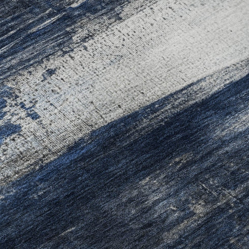 9' X 12' Navy Blue And Ivory Abstract Washable Area Rug With UV Protection