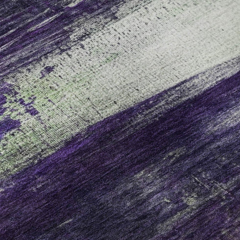 8' Purple And Lime Green Abstract Washable Round Rug With UV Protection