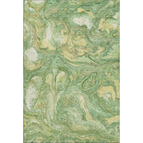 9' X 12' Green And Gold Abstract Washable Area Rug With UV Protection