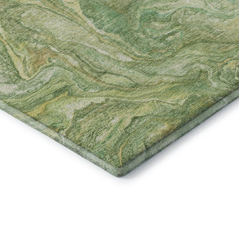 9' X 12' Green And Gold Abstract Washable Area Rug With UV Protection