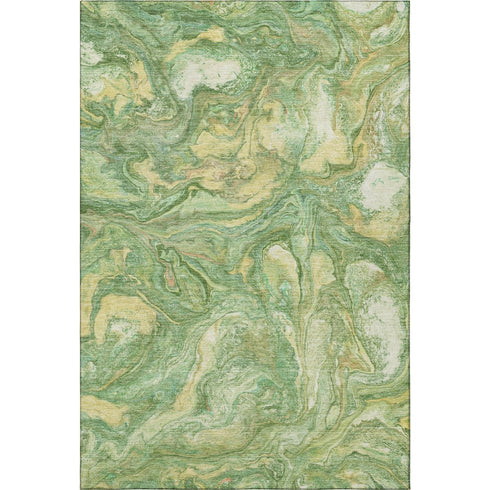 9' X 12' Green And Gold Abstract Washable Area Rug With UV Protection