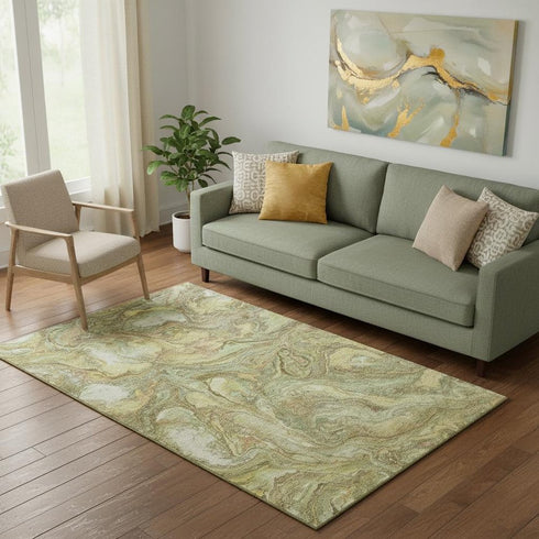 5' X 8' Gold And Beige Abstract Washable Area Rug With UV Protection