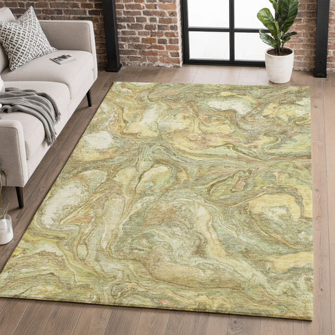 8' X 10' Gold And Beige Abstract Washable Area Rug With UV Protection