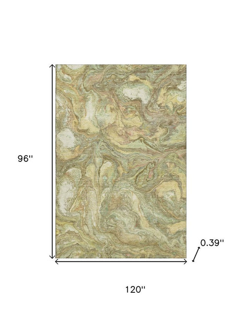 8' X 10' Gold And Beige Abstract Washable Area Rug With UV Protection