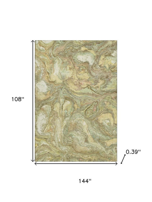9' X 12' Gold And Beige Abstract Washable Area Rug With UV Protection